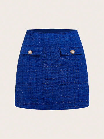 Flap Detail Tweed Skirt