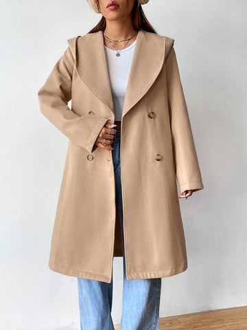 Women's Double Breasted Hooded Wool Coat