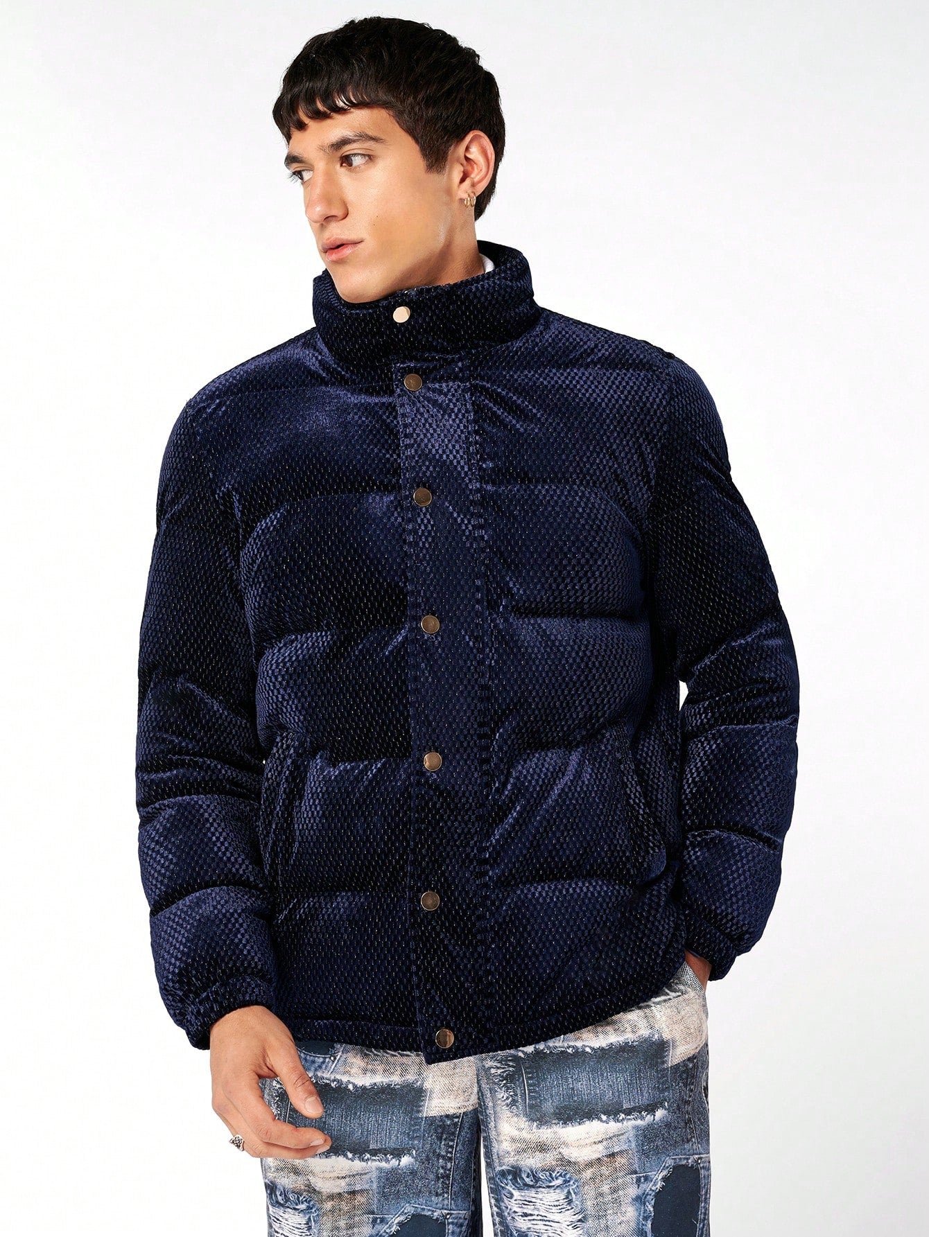 Loose Fit Men's Zipper Front Padded Jacket