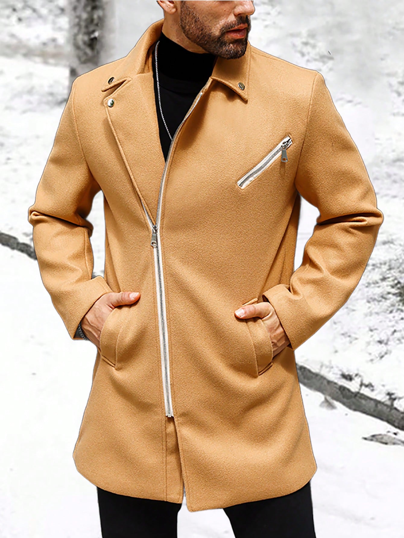 Men's Zipper Wool Coat