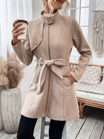 Zip Up Belted Overcoat