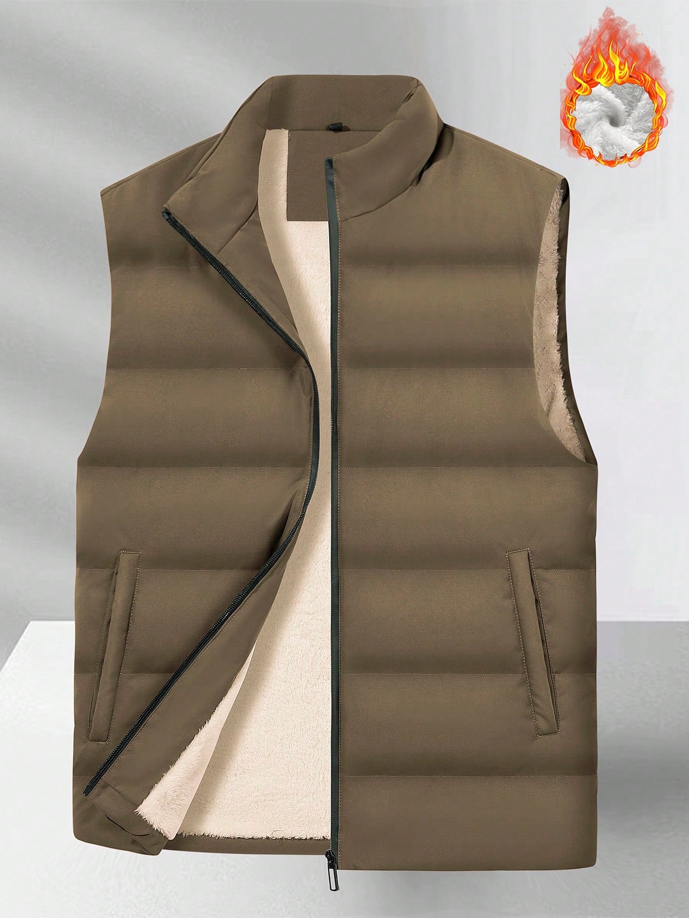 Loose Men's Sleeveless Quilted Vest With Fleece Lining