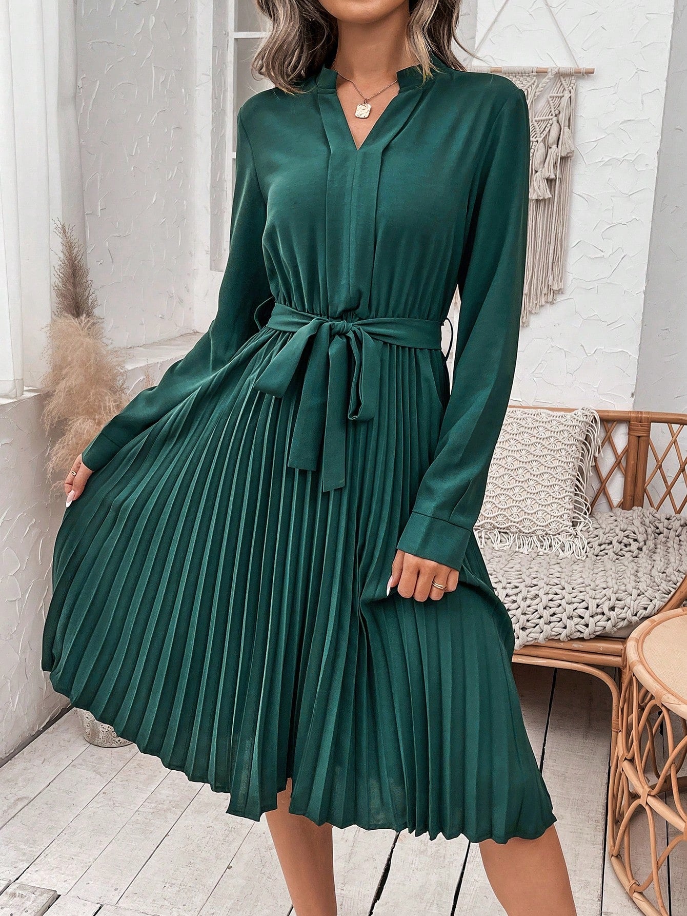 Women's Pleated Shirt Dress