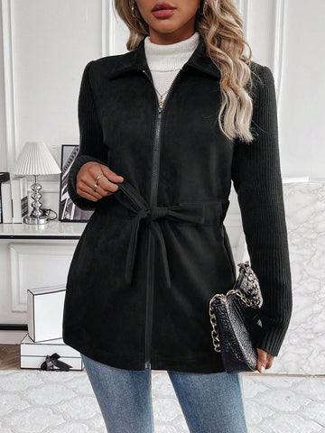 Zip Up Belted Coat