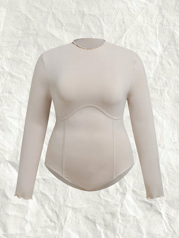 Plus Solid Mock Neck Bodysuit