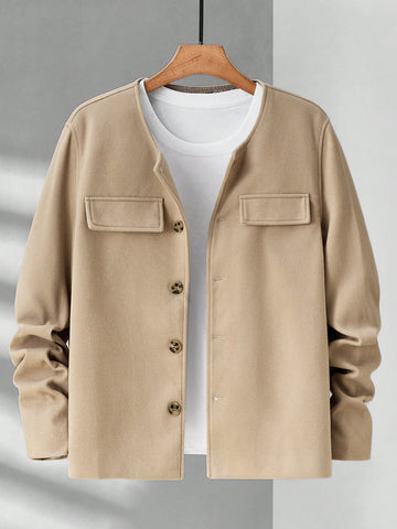 1pc Loose Fit Overcoat With Flap Detail And Button Front