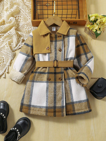 Little Girls' Plaid Belted Woolen Jacket