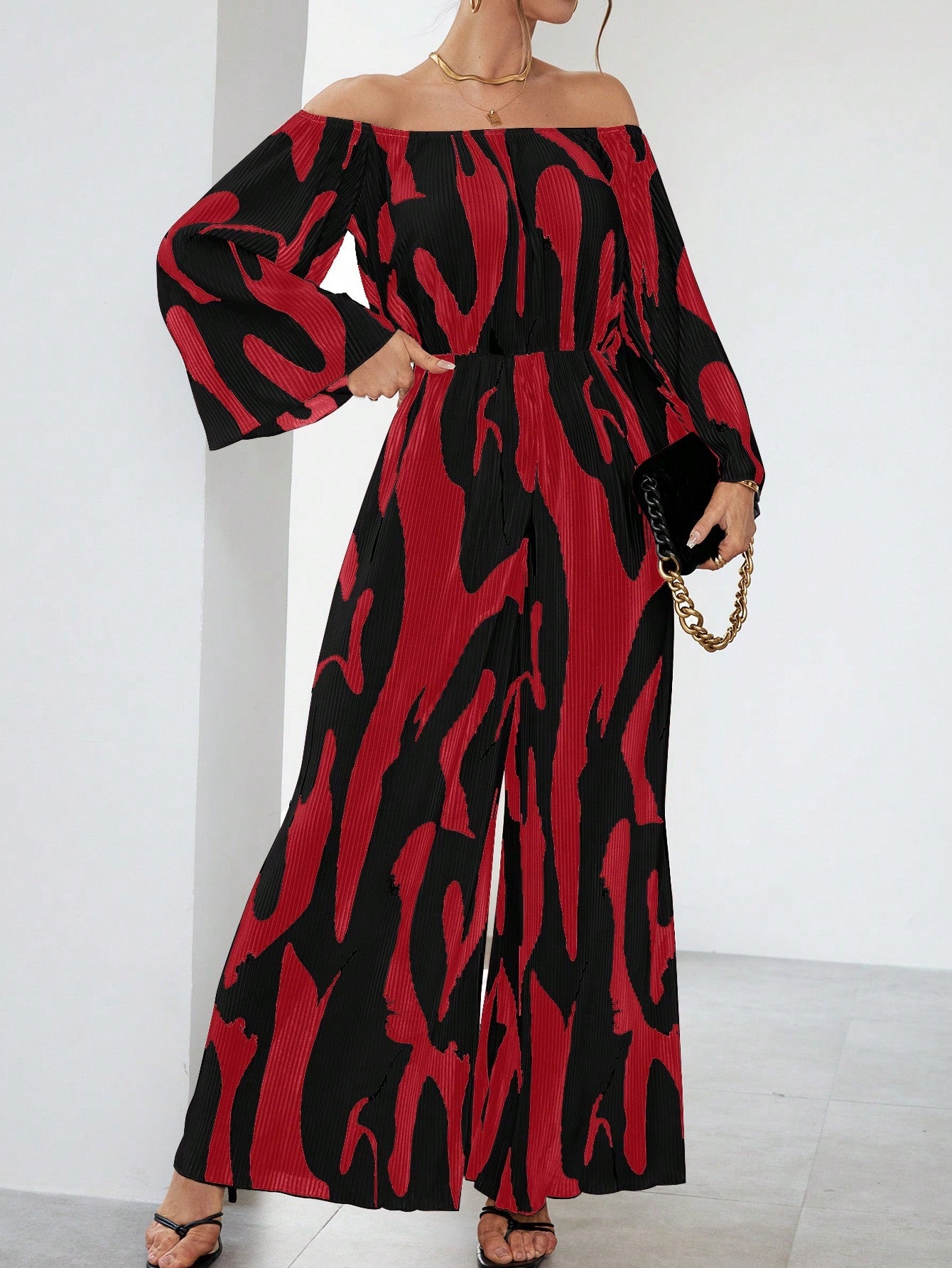 Women's Printed Off Shoulder Wide Leg Jumpsuit