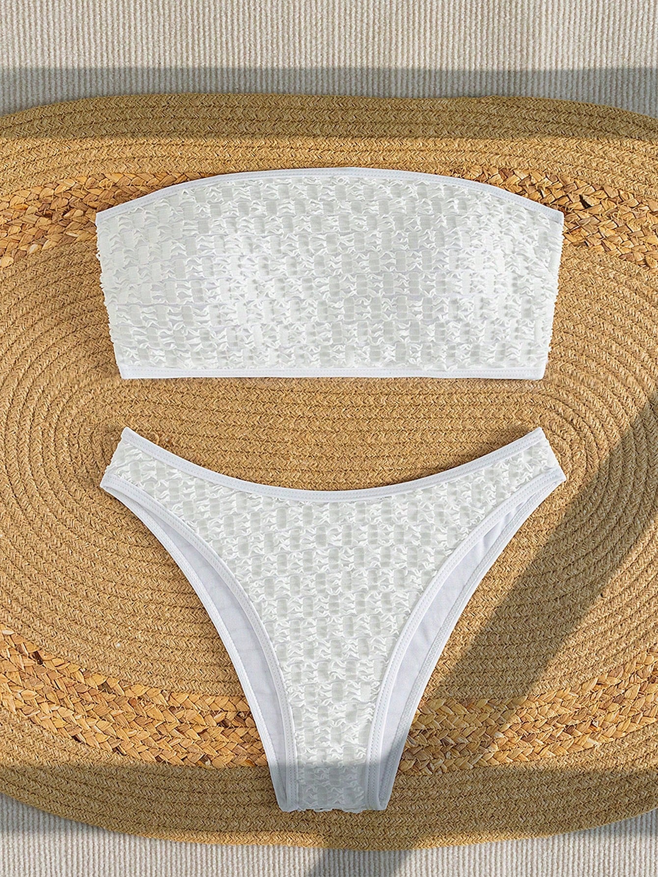 Solid Color Textured Bikini Set