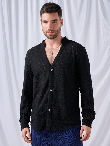 Men's Loose Fit Jacquard Long Sleeve Shirt