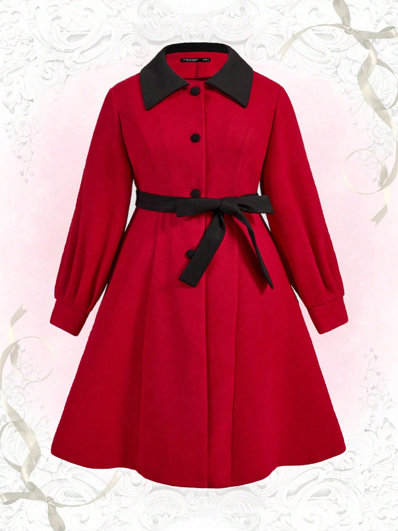 Women's Plus Size Wool Blend Coat With Waist Tie