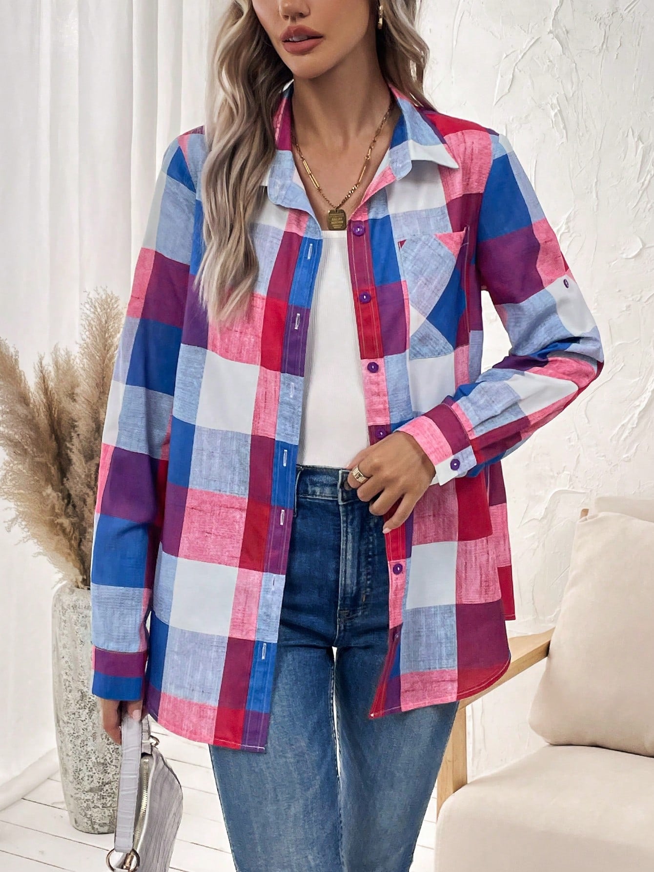 Women's Plaid Long Shirt