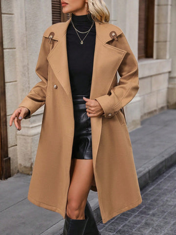 Women's Double-breasted Belted Woolen Coat