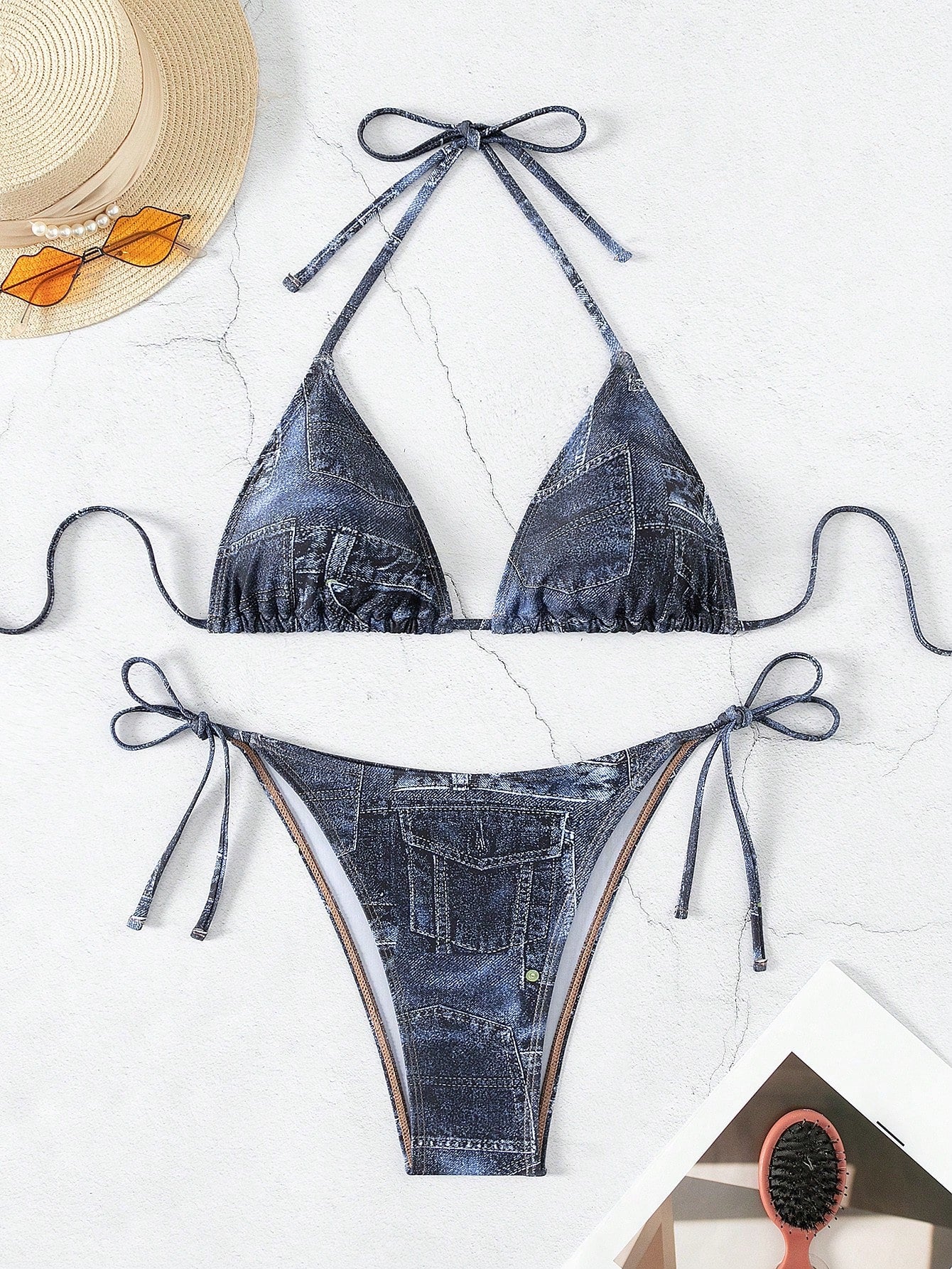 Random Printed Knotted Side Bikini Set