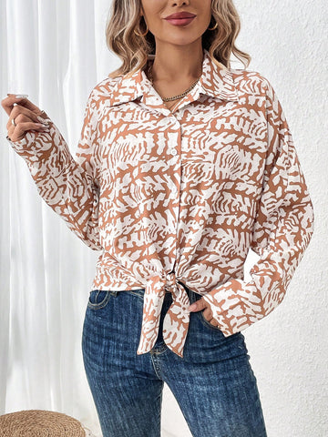 Women's Allover Printed Tie Front Shirt