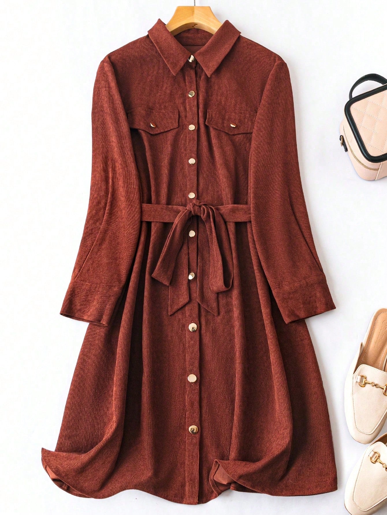 Plus Flap Detail Belted Shirt Dress