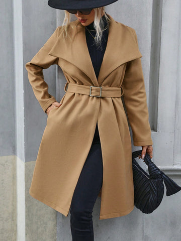 Waterfall Collar Belted Overcoat