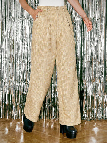 Tweed Wide Leg Casual Pants