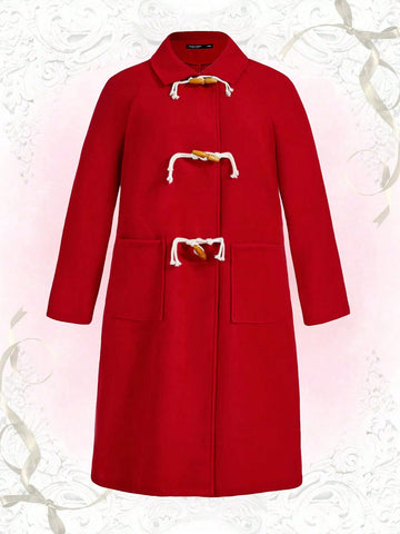 Plus Size Duffle Coat With Raglan Sleeves In Wool Fabric