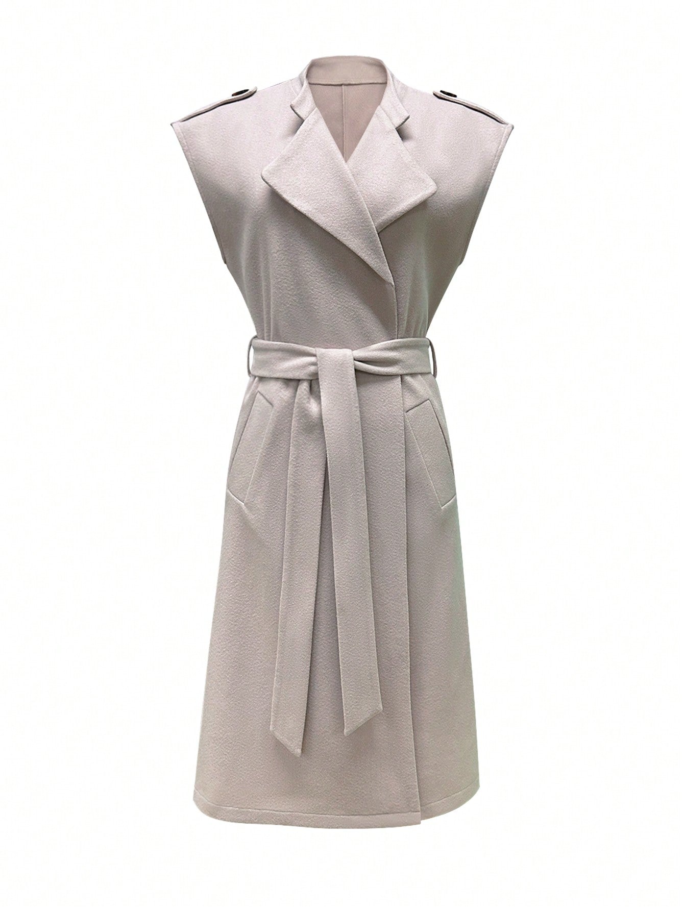 Waterfall Collar Belted Vest Overcoat