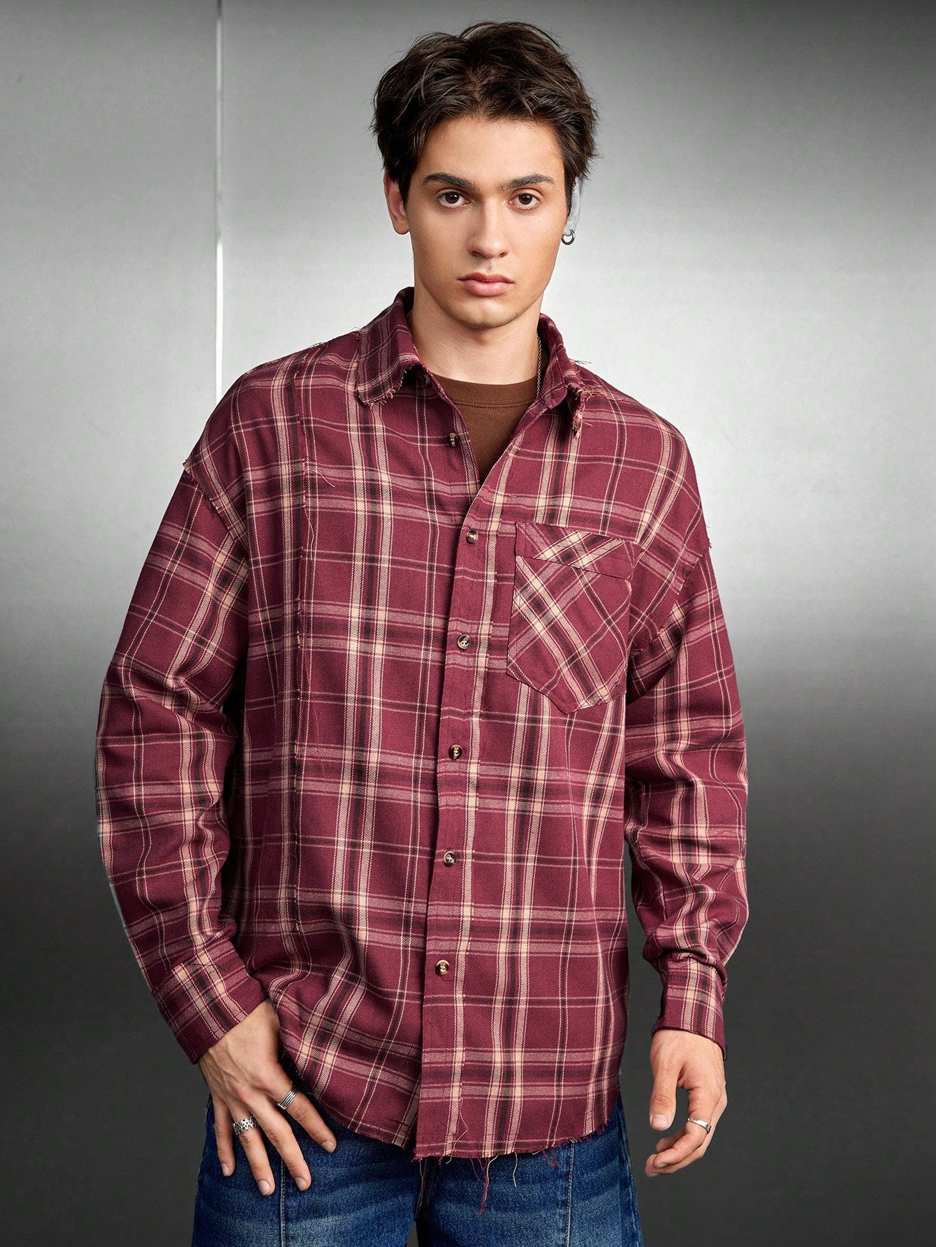 Men's Woven Casual Plaid Shirt