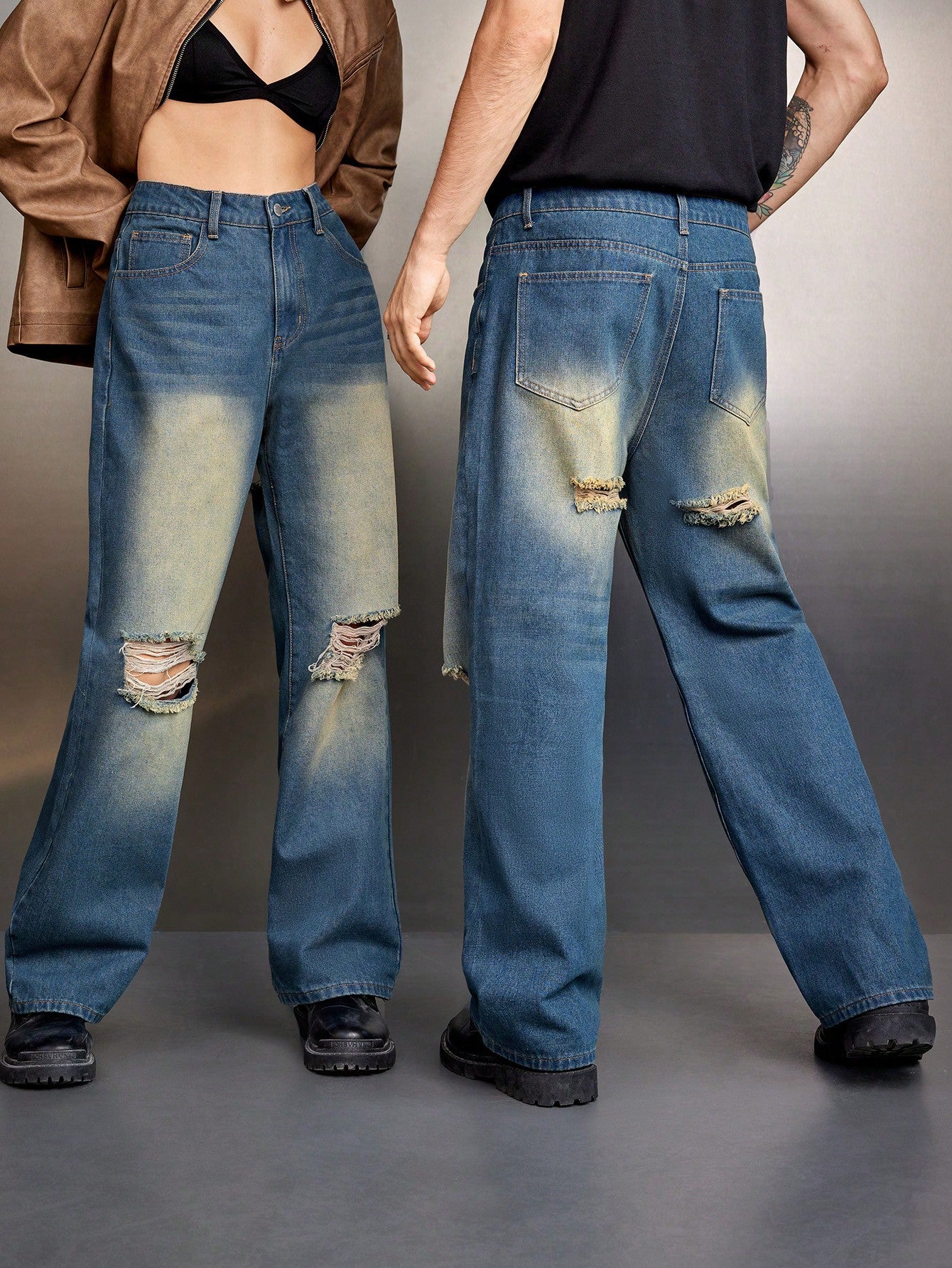 Men's Regular Fit Non-stretch Mid-rise Casual Jeans With Distressed Details