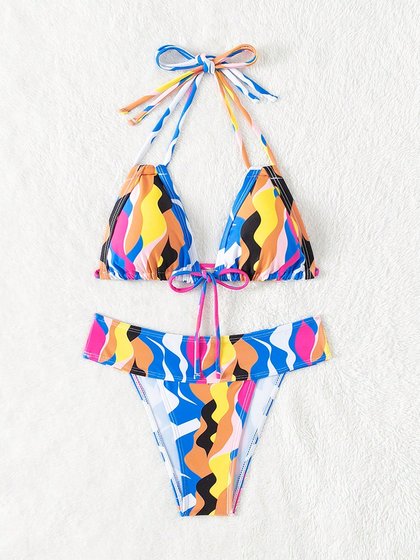 Random Printed Front Knot Bikini Set