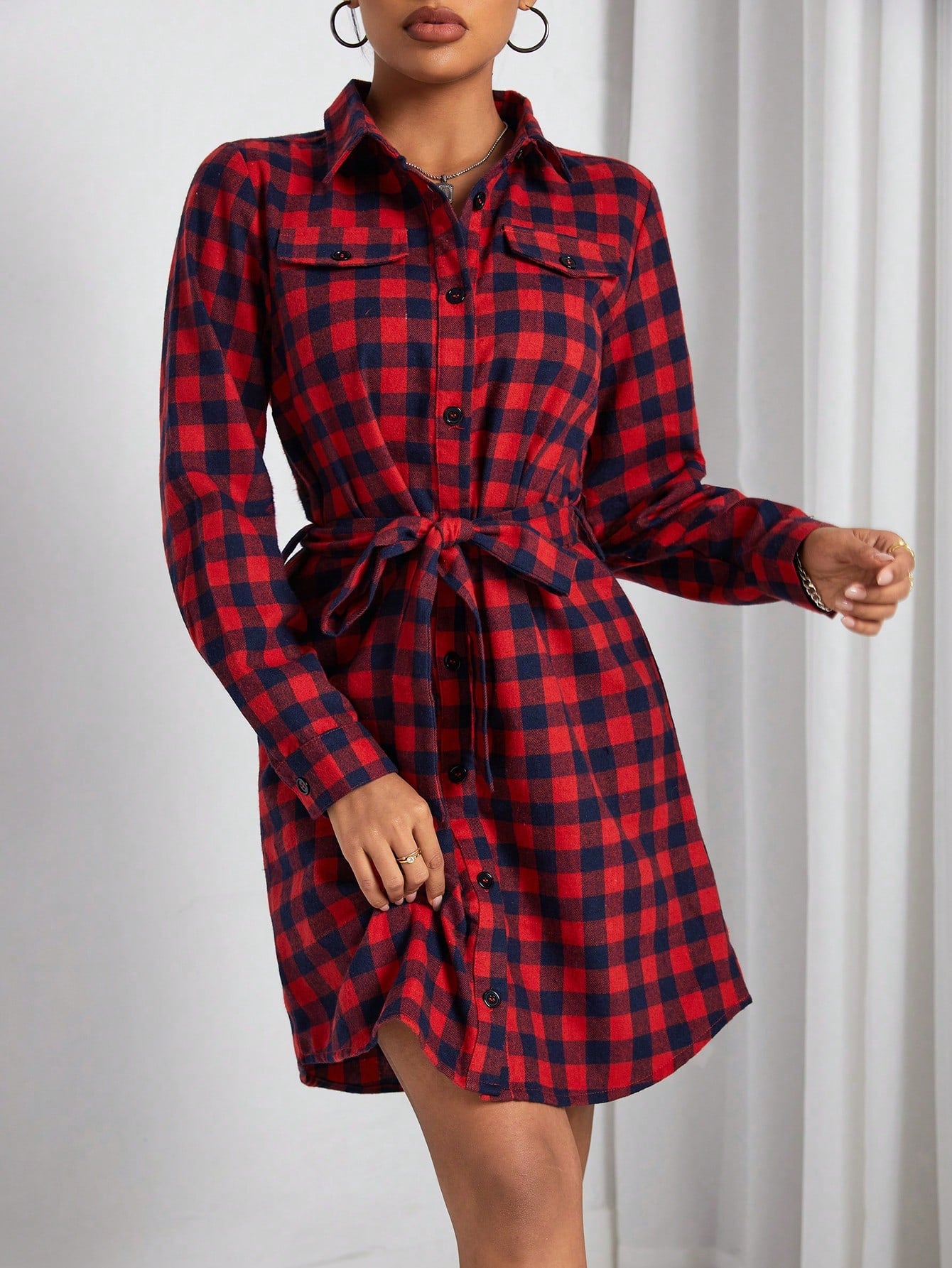 Women's Plaid Belted Dress