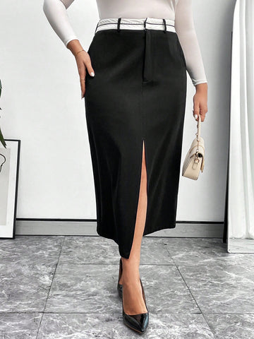 Plus Size High Split Skirt