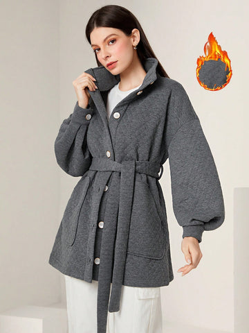 Women's Padded Belted Lantern Sleeve Coat