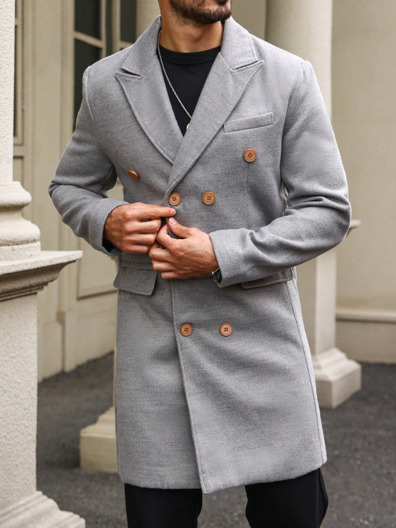 Men's Loose Double-Breasted Mid-Length Overcoat