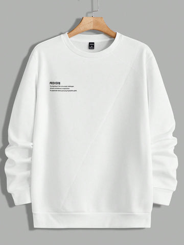 Men's Knitted Casual Sweatshirt With Slogan Print And Round Neck