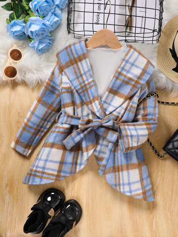 Girls' Casual Plaid Jacket, Suitable For Spring And Autumn