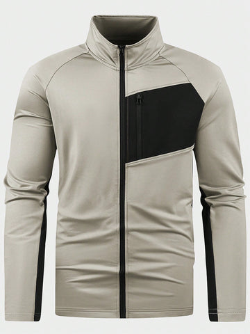 Men's Color Block Raglan Sleeve Sports Jacket Workout Tops