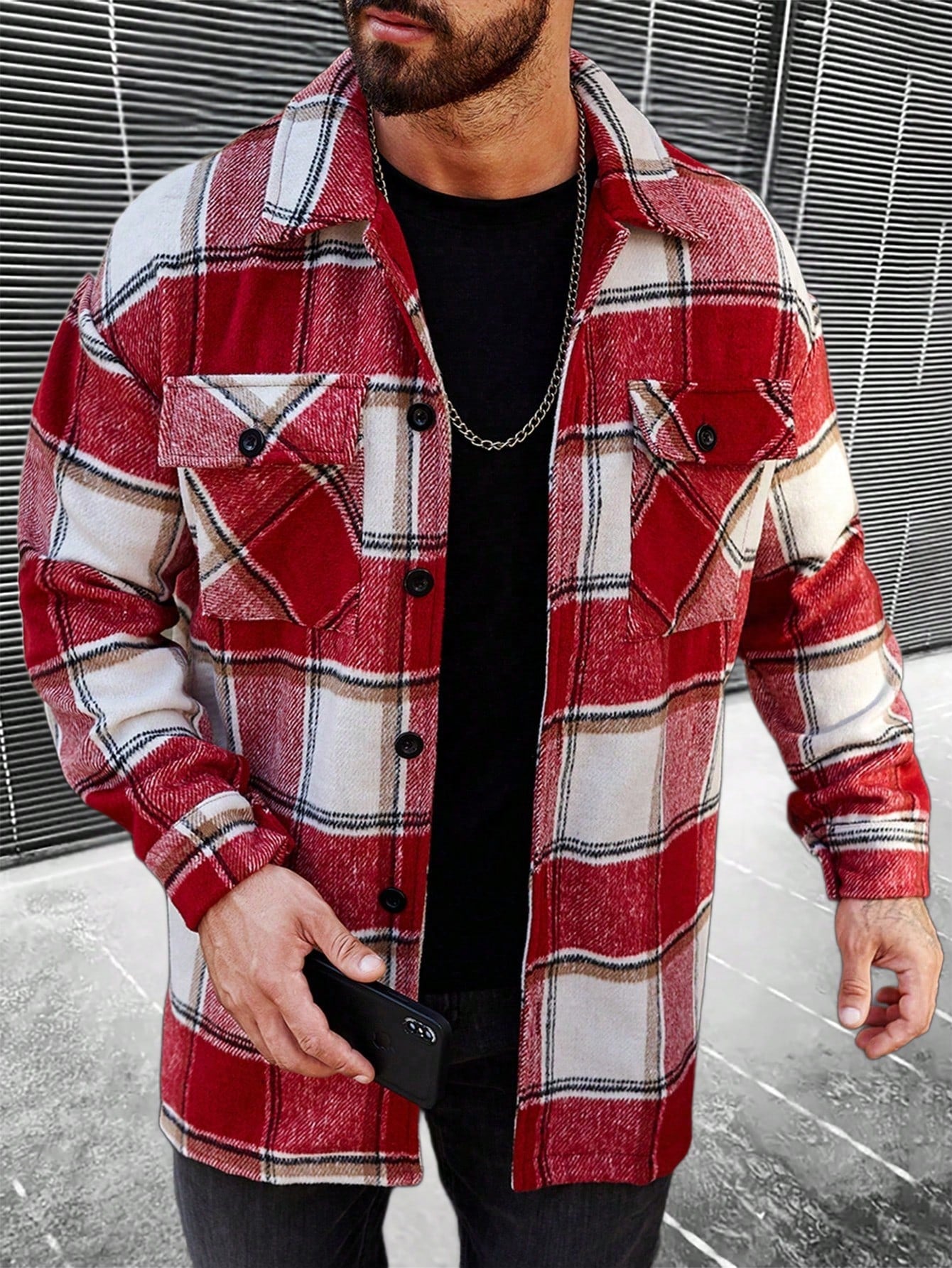 Oversized Men's Plaid Wool Coat