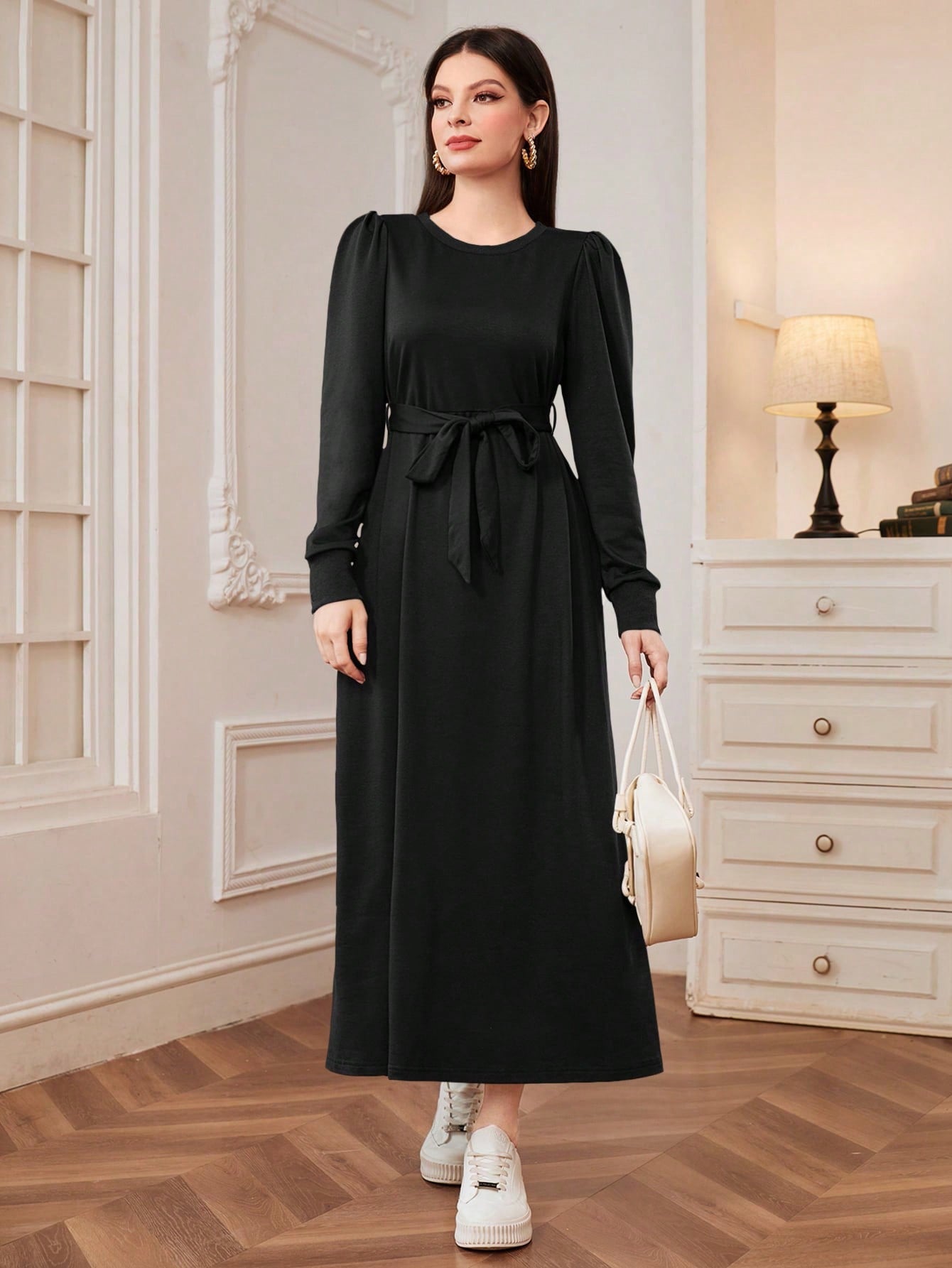 Loose Fit Casual Sweatshirt Dress With Round Neck