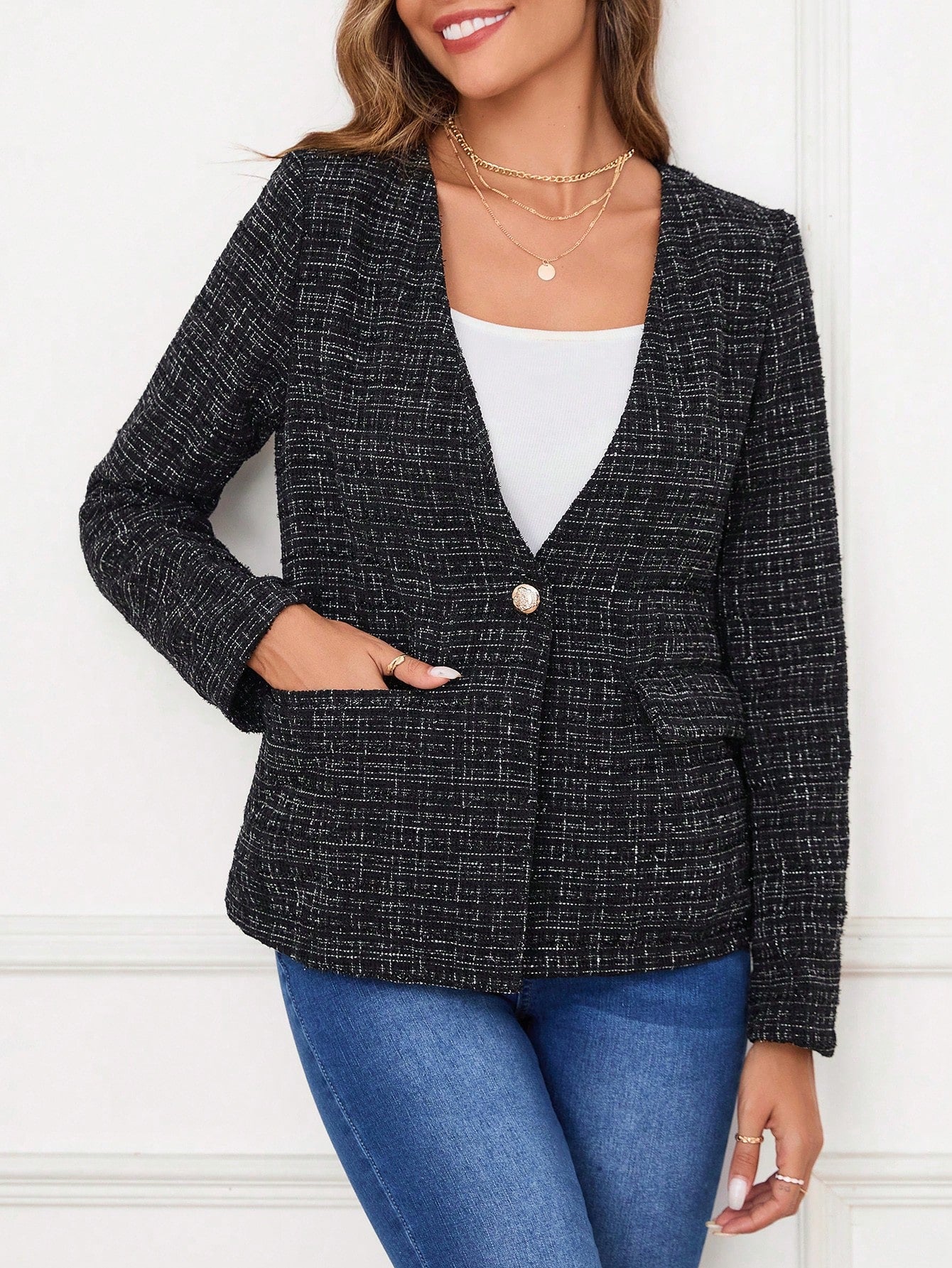 Women's Plaid Single-breasted Suit Jacket