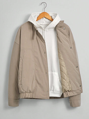 Oversized Men's Zip Up And Snap Button Closure Winter Coat