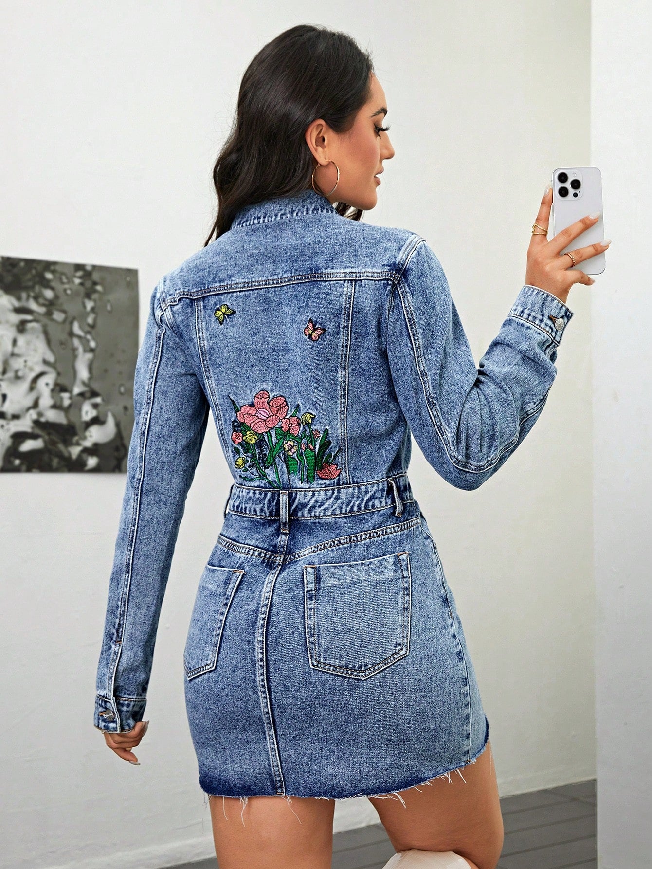 Women's Floral Embroidery Shirt Dress