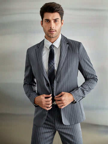 Men's Striped Lapel Collar Blazer