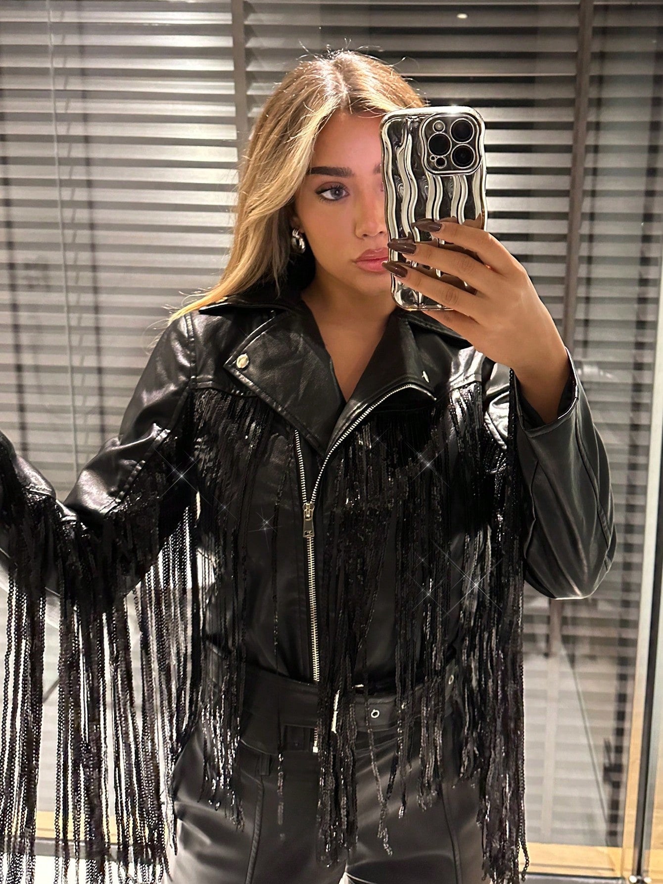 Slim Fit Women's Fringed Pu Leather Jacket