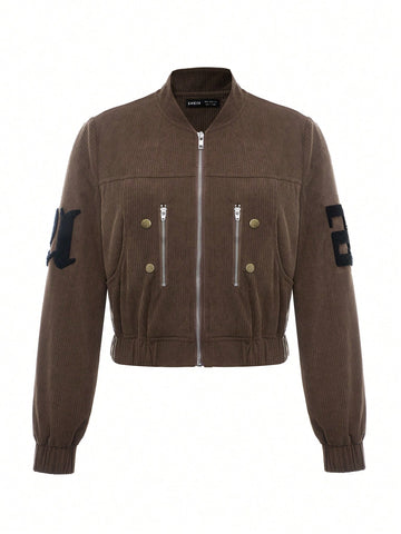 Zip Up Letter Flocking Bomber Jacket