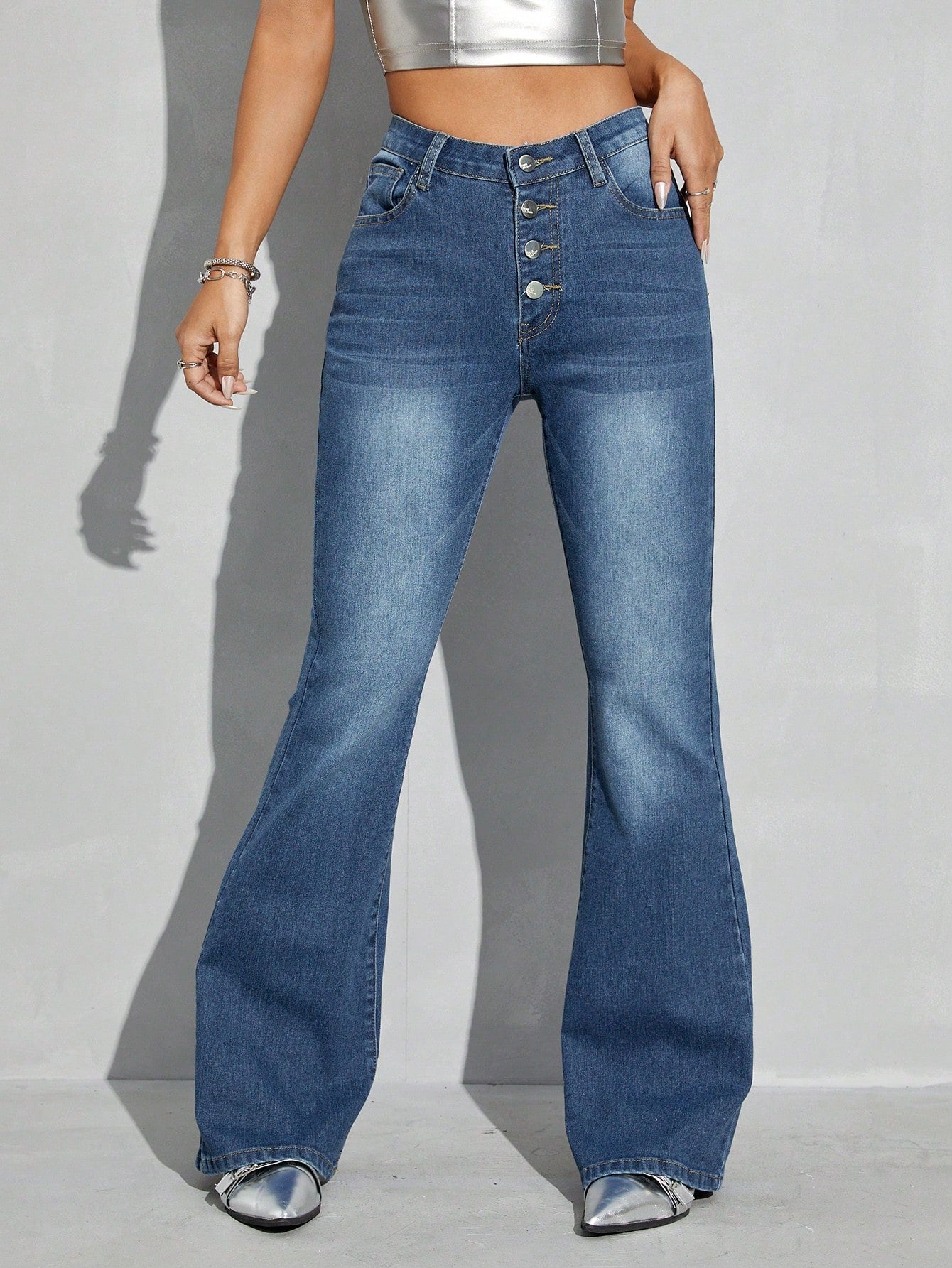 Button Fly Flare Leg Jeans