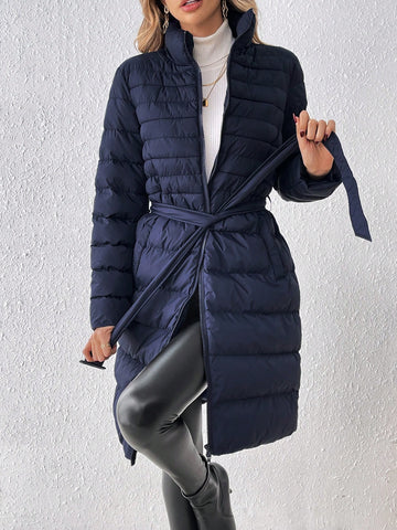 Women's Stand-collar Belted Padded Jacket