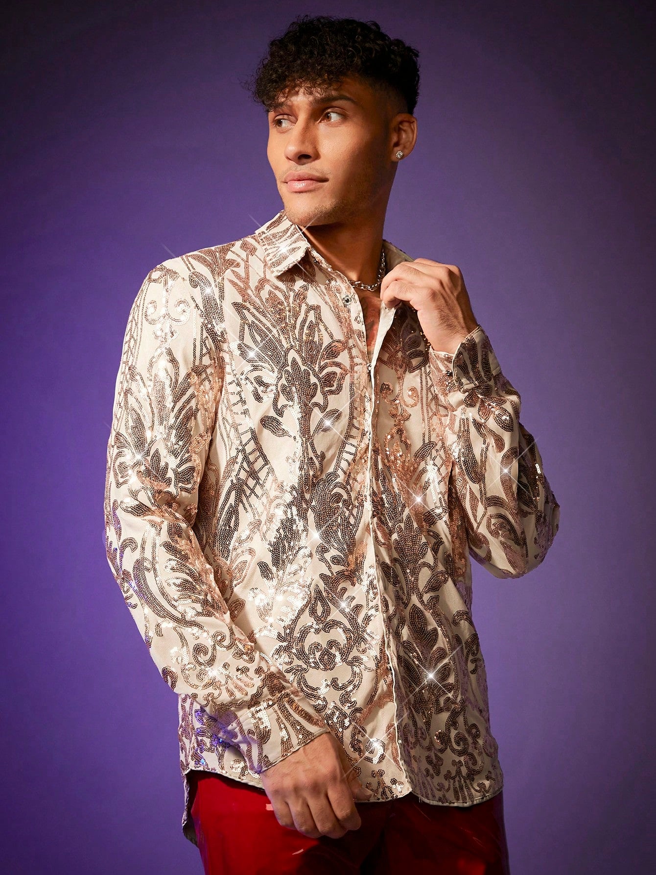 Men's Casual Shirt With Glittering Decoration