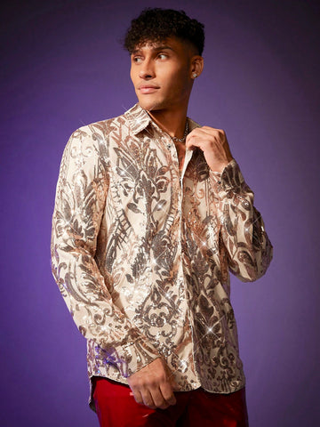 Men's Casual Shirt With Glittering Decoration