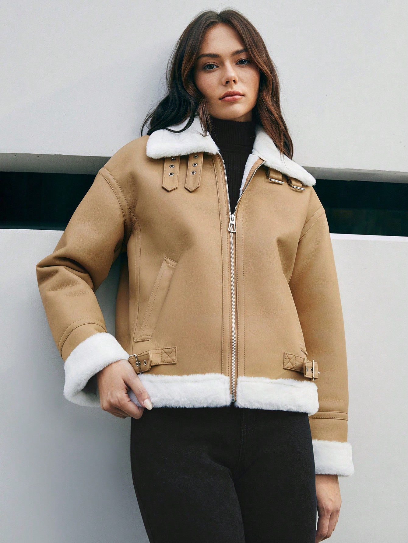 Plush-trimmed Zip-front Jacket