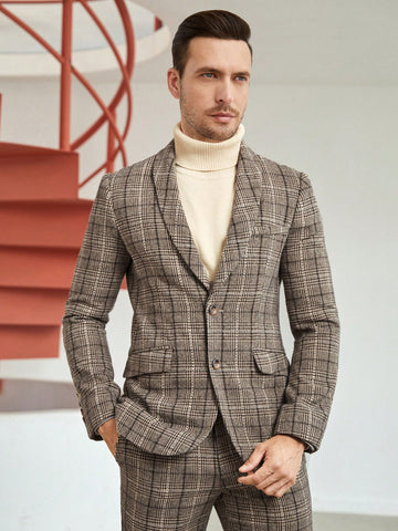 Men Plaid Single Breasted Blazer