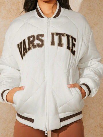 Women's Zipper Front Jacket With Alphabet Applique