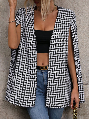 Women's Sleeveless Houndstooth Woolen Coat